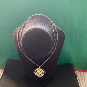 Rose pendant, long chain necklace